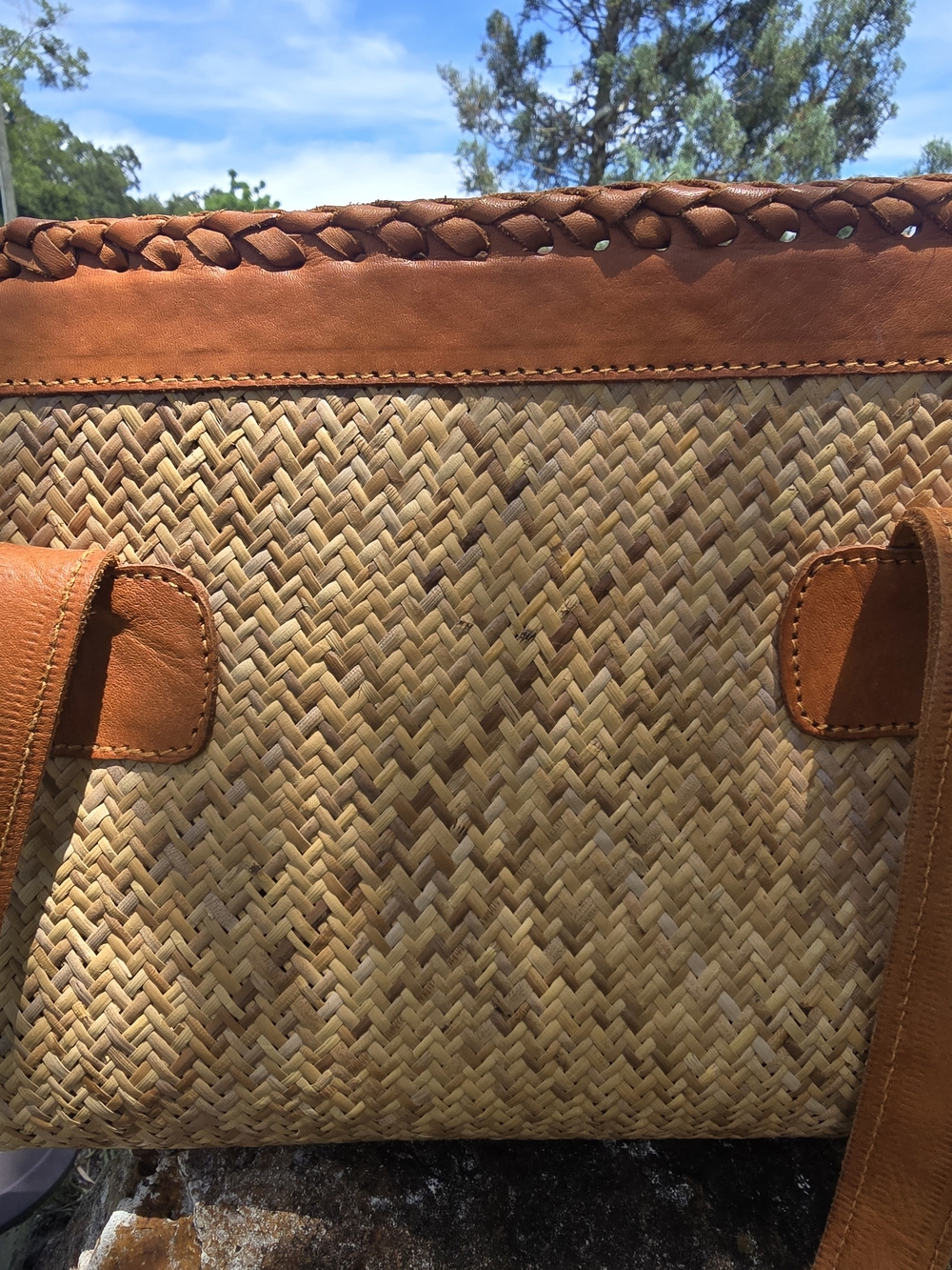 TLC Natural Woven Tote with Tan Leather Trim - Picture 5 of 10
